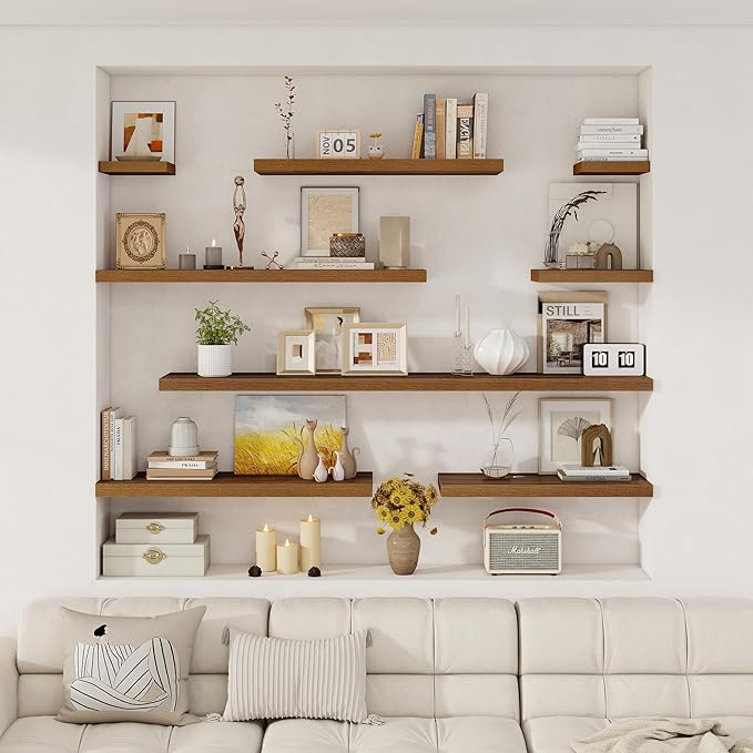 Fun Memories 12 Deep Floating Shelves for Wall, 48W x 12D Extra Large Floating Shelves Set of 2, Hanging Wood Wall Shelves for Living Room, Kitchen, Bedroom, Farmhouse, Laundry Room, Office - Walnut