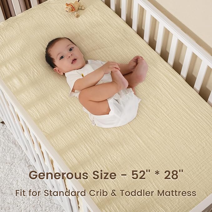 david's kids Muslin Crib Sheets for Boys Girls, 2 Pack 100% Cotton Soft Breathable Fitted Baby Sheet Set, 28x52 Inch Fits Standard Crib and Toddler Mattresses, Beige & Brown