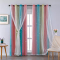 XiDi Curtains for Girls Bedroom Decro,Full Blackout 84 Inches Long for Kids Room, Colorful Rainbow Style, Unicorn Wall Decor Ombre Curtains, Princess Room Pink/Blue