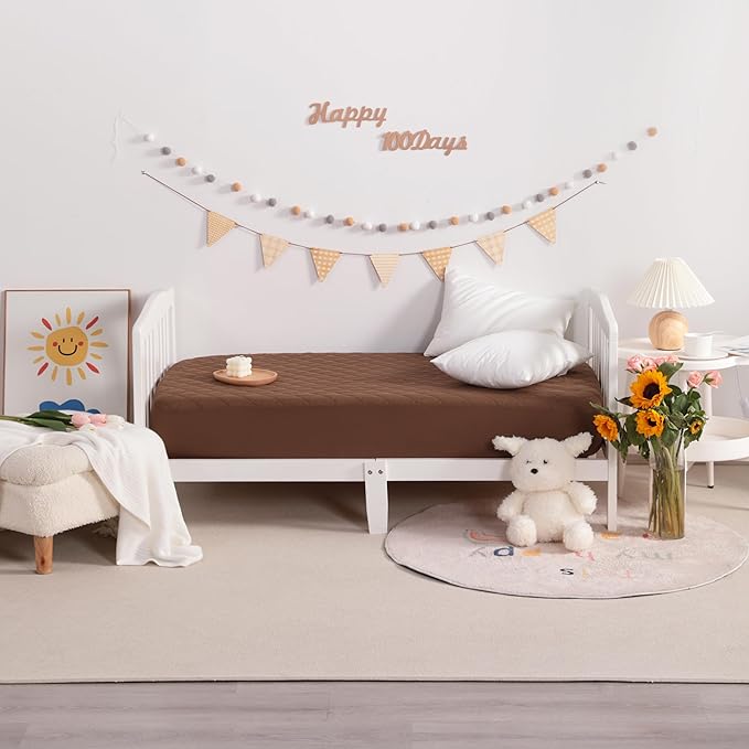 NTBAY 2 Pack Waterproof Crib Mattress Protector, Quilted 28"x52" Toddler Fitted Sheet - Machine Washable - Soft and Breathable Mattress Pad Cover for Crib, Nursery, Daycare, Cot, Brown