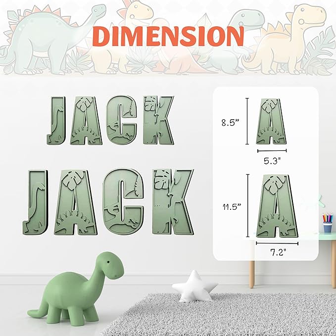 Personalized Wooden Name Sign - Custom Baby Name Signs for Nursery & Kids Room, Baby Announcement Sign, Wall Name Signs Personalized, Round Wooden Letters for Nursery Decor (3D Dinosaur)