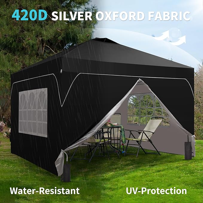 GDY 12x12FT Pop Up Canopy Tent with One Push Setup, Easy to Install with 4-Sidewalls for Events, Parties, Camping, Outdoor Gazebo with 4-Sandbags, Black.