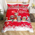 Merry Christmas Cat Bedding Set Xmas Snowflake Pet Cats Duvet Cover For Kids Children Teens Cute Kitten Comforter Cover 3D Animal Red White Bedspread Cover Bedroom Decor Quilt Cover 3Pcs King Size