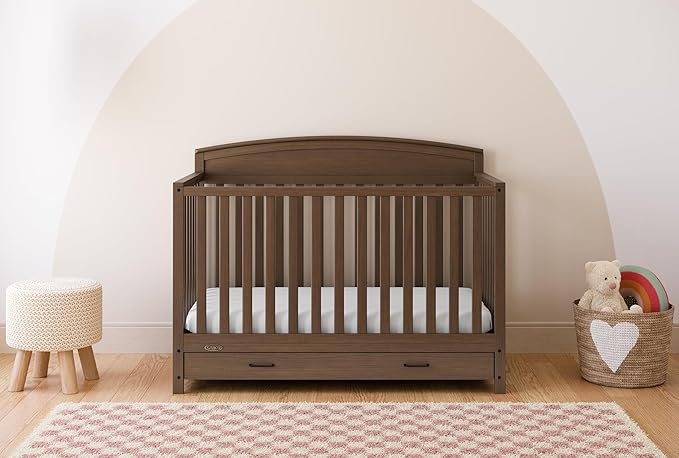 Graco Benton 5-in-1 Convertible Crib with Drawer (Hazelnut) – GREENGUARD Gold Certified, Converts from Baby Crib to Toddler Bed, Daybed and Full-Size Bed, Full-Size Nursery Storage Drawer
