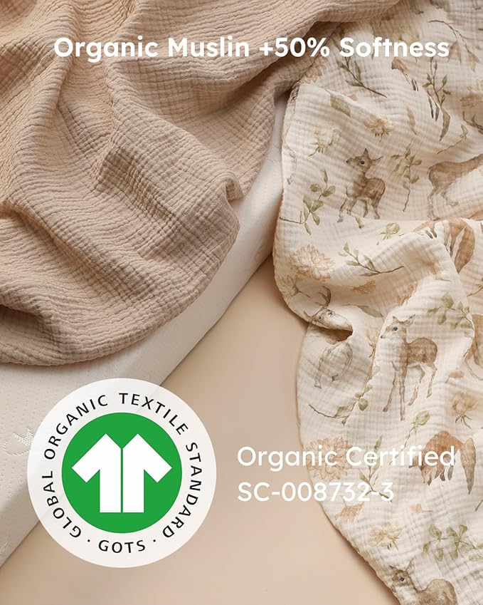 Yoofoss Muslin Crib Sheets for Boys Girls, Organic Baby Crib Sheets for Standard Crib Mattress & Toddler Mattress, Soft, Breathable, Durable 52"x28"