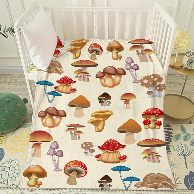 Thuswarm Colorful Wild Mushroom Flannel Blanket for Autumn Winter Gifts Warm Cozy Soft Funny Print Throw for Bed Couch Sofa 40”×30” XSmall for Pets