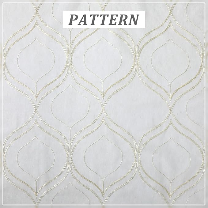 VISIONTEX White Sheer Curtains 84 Inches Long 2 Panels Set Beige Moroccan Embroidered Curtains Trellis French Textured Rod Pocket Voile Tulle Semi Window Drapes for Bedroom Living Room 54 x 84 Inches