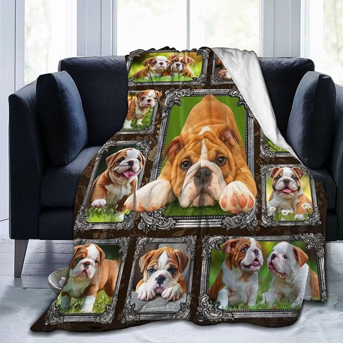 Bulldog Blanket English Bulldog Gifts Throw Blanket Super Soft Flannel Lightweight Fluffy Plush Cozy Fuzzy Fleece Decor Blanket for Dog Lover Girl Woman Boys Kids Adults Man for Bed Sofa 60"X80"