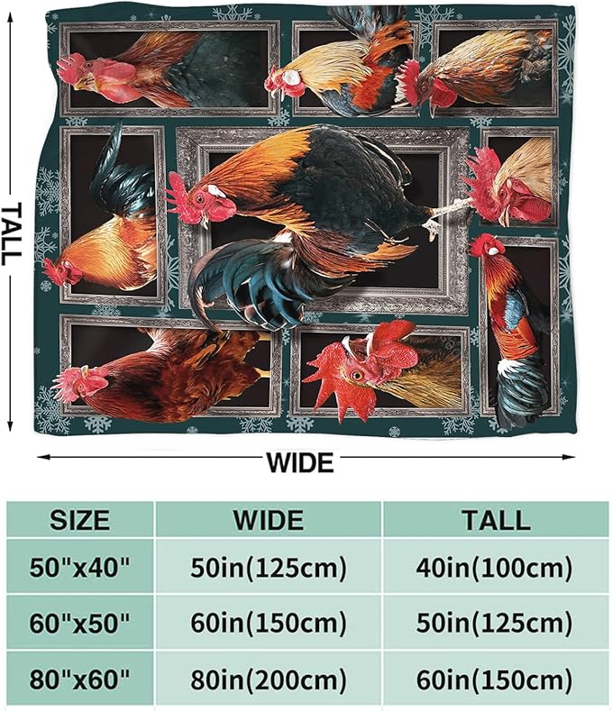 Tijuboni Rooster Chicken Throw Blanket Rooster Gifts for Girls Boys Women Men Kids Adults Soft Flannel Fleece Blanket for Couch Sofa Bed Home Decor 50"x60"