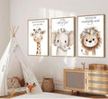 3 Pcs Nursery Bible Verse Animal Wall Art Cute Funny Safari Animals Christian Painting Picture Wall Decor Giraffe Elephant Lion Poster Print Artwork for Boys and Girls Home Decoration Unframed