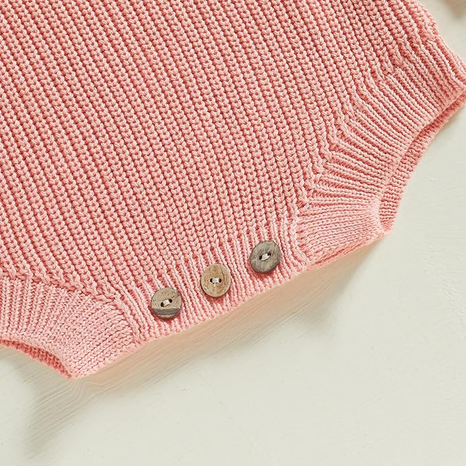 Lesimsam Newborn Baby Boy Girl Valentines Day Outfit Oversized Embroidery Long Sleeve Knit Sweater Bubble Romper Bodysuit