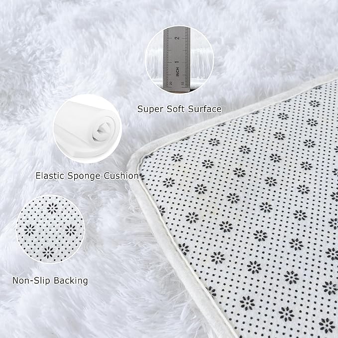 Fluffy 4x6 Area Rug–1.4" High-Pile Plush Carpet, Fuzzy Nursery Rugs for Bedroom, Soft Throw Rug for Living Room–White