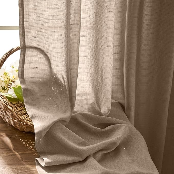 jinchan Taupe Linen Blend Curtain 96 inch Length 1 Panel for Sliding Door, Light Filtering 100 inch Extra Wide Farmhouse Drape with Rod Pocket Back Tab(100W x 96L, Taupe)