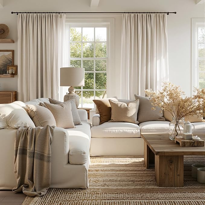 jinchan Beige Linen Blend Curtains 102 Inches Extra Long 2 Panels for Bedroom Living Room, Floor to Ceiling 50 Inches Wide Natural Farmhouse Drapes with Rod Pocket Back Tab (50W x 102L, Ecru)