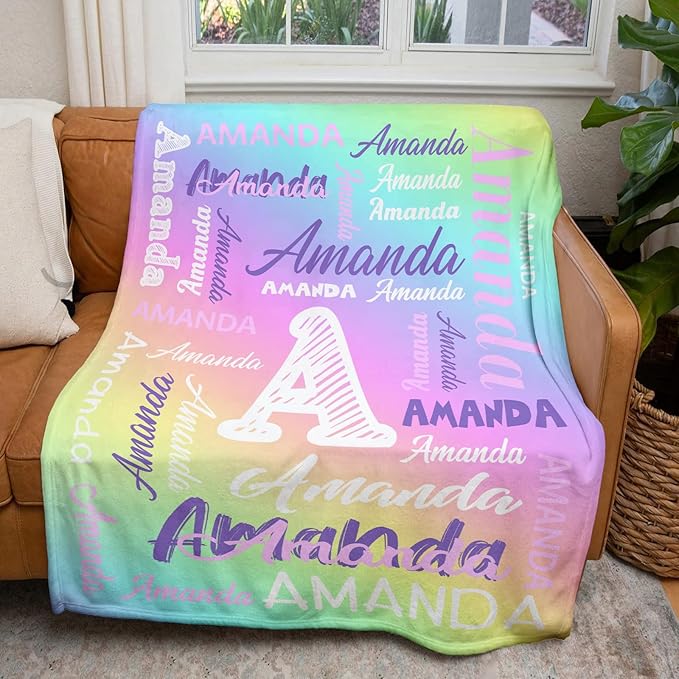Personalized Name Blankets and Throws, Custom Blanket with Name, Personalized Blanket Gifts for Women Men Custom Soft Fleece Blanket with Names