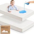 Waterproof Crib Mattress Protector Cover Fitted - 2-Pack Quiet Baby Crib Mattress Pad Sheets, 52" x 28" Soft Quilted Cotton Baby Sheet, Machine Washable, Easy Fit, Durable(Soft White/Mavy)