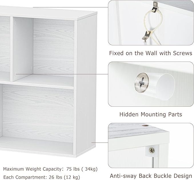 5 Cube Storage Organizer, Wooden Cube Shelves with Closed Back Panel, Reversible Bookcase, Cubes Closet Organizer for Home, Living Room, Kids Room, Office, Bedroom, Study, Hallway