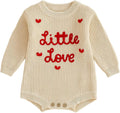 Lesimsam Newborn Baby Boy Girl Valentines Day Outfit Oversized Embroidery Long Sleeve Knit Sweater Bubble Romper Bodysuit