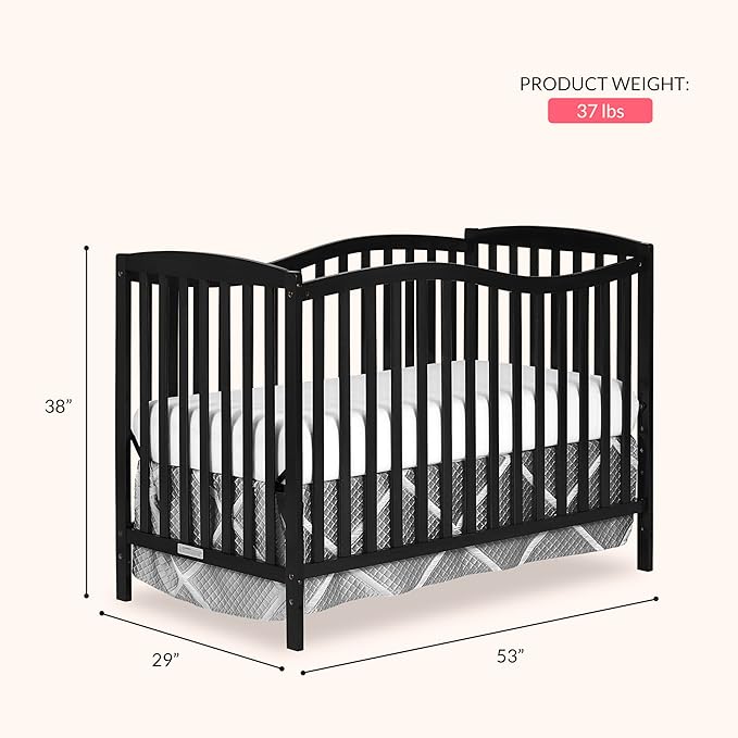 Dream On Me Chelsea 5-In-1 Convertible Crib In Black, JPMA Certified