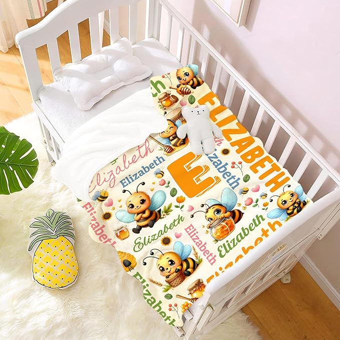 Personalized Custom Honeybee Preschool Blanket Gifts for Baby Toddler Kids Boys Girls - Customized Honeybee Super Soft Lightweight Flannel Sheets Decor for Crib Nap Couch - 30"x40" for Baby/Pets