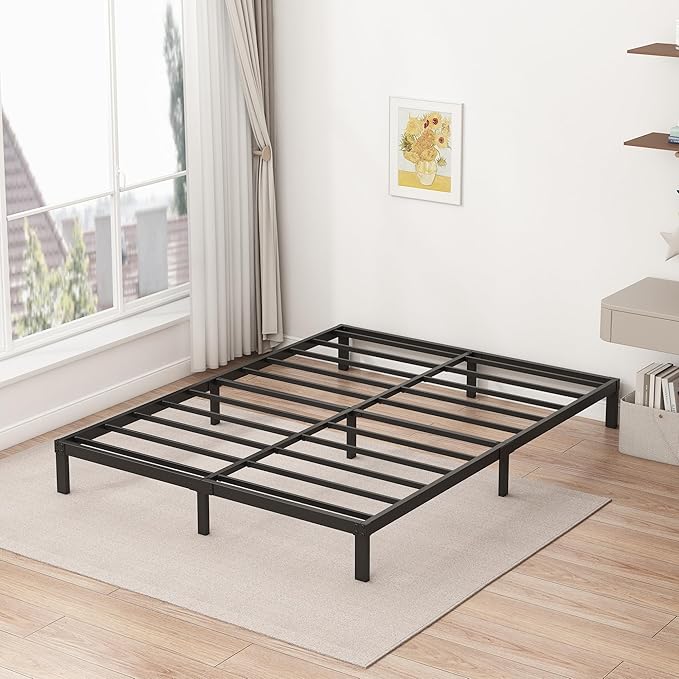 9 Inch Low Queen Bed Frame Heavy Duty Metal Platform, No Box Spring Needed, Easy Assembly Mattress Foundation, No Noise, Black