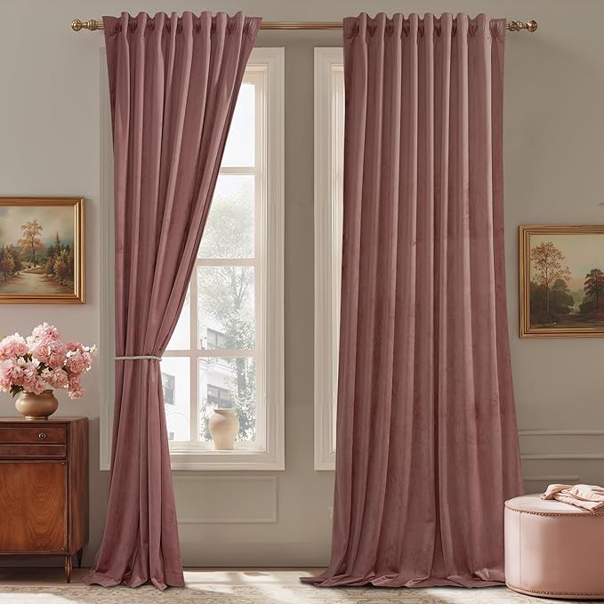 StangH Wild Rose Curtains 132 inches Long High Ceiling Tall Curtains Back Tab Thermal Insulated Window Drapes for Bedroom Living Dining Room Office, W52 x L132, 2 Panels
