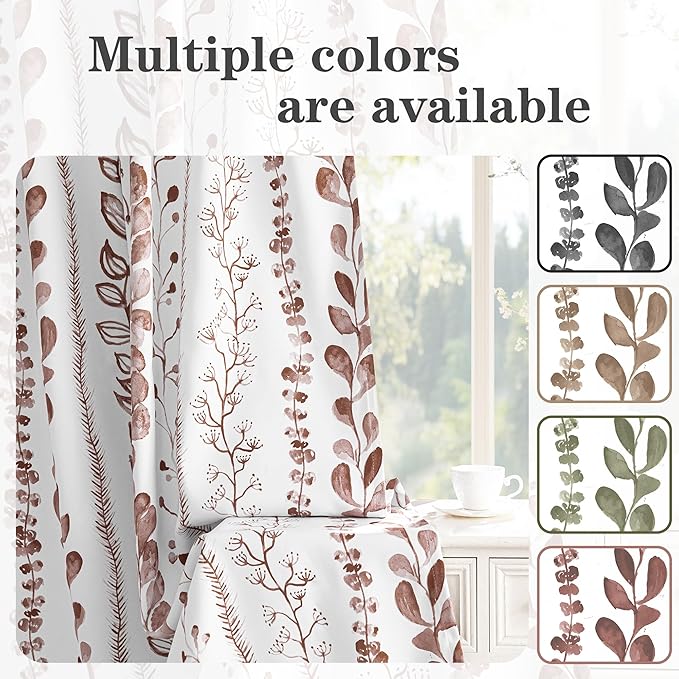 MEETSKY 95% Blackout Curtains for Bedroom, Thermal Insulated Privacy Protection Back Tab Curtains 72 Inches Length for Living Room, Brown Leaf Pattern, 2 Panels, 50" Wide Each