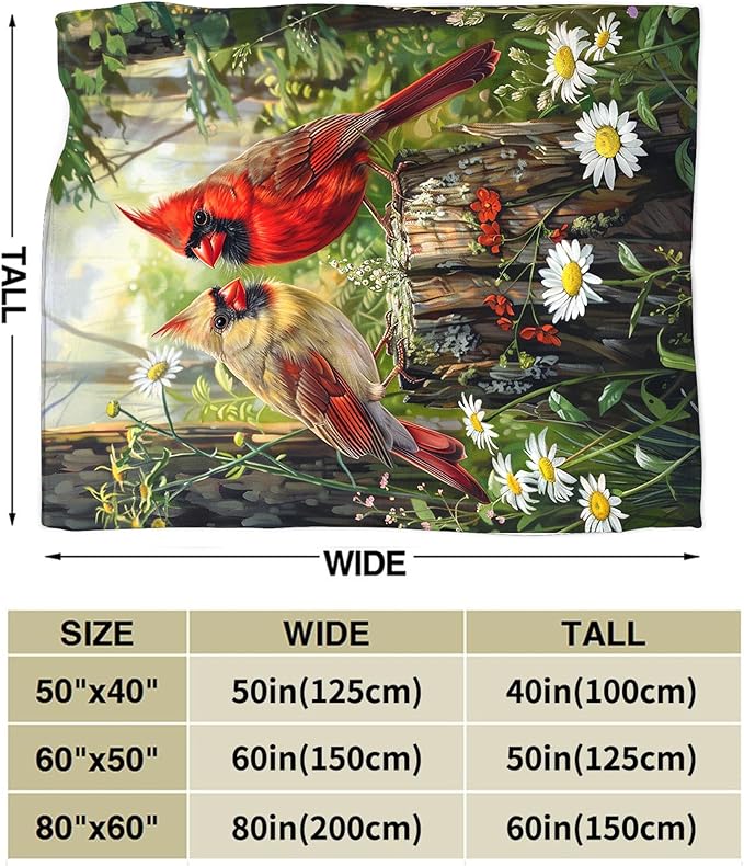 Cardinal Bird Throw Blanket - Soft Warm Cozy Fleece for Couch, Sofa, Bed - Bird Gifts and Decor for Girls, Boys, Women, Men, Kids, Adults - 60"x50"