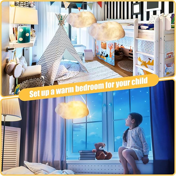 Funteam Modern Floating White Cloud Pendant Hanging Light Nordic Cotton Ceiling Light Fixture Girls Children's Living Room Bedroom Hotel Lobby Restaurant Clothing Store Chandelier (15.7Inch)
