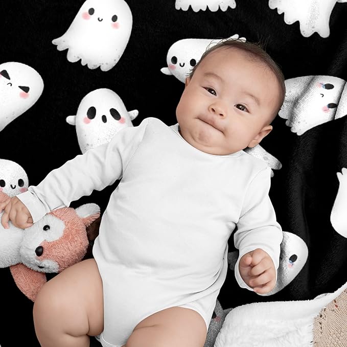 Cute Ghost Blanket for Boys Girls - Halloween Decor for Couch/Bed/Living Room - Ultra Soft Blanket Home Decor for All Seasons - 60"x80"-Adults/Twin Size