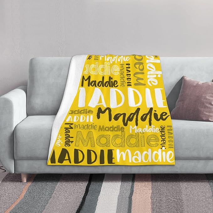 Dr.TOUGH Personalized Blankets with Name Customized Baby Blankets for Girls Boys Adults Monogrammed Blankets and Throws Christmas Birthday Mothers Fathers Valentines Day Gift (Gold,50''×60'')