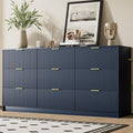 Blue Dresser for Bedroom, Modern Dresser with 9 Drawers and Smooth Slides, Wide Chest of Drawers with Golden Handles for Bedroom, Living Room, Closet, 15.7" D x 63" W x 31.5" H