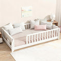 Twin Size Kids Montessori Floor Bed with Door,Twin Floor Bed Frame with Slats and Bookcase,Solid Wood Montessori Bed for Girls Boys,White