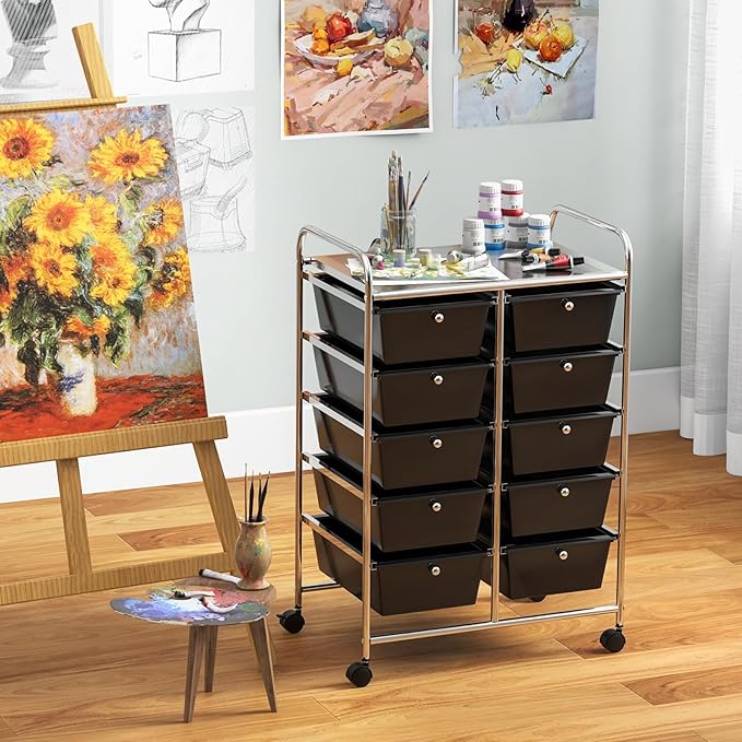 RELAX4LIFE Rolling Storage Cart with 10 Drawers - Craft Storage Cart with Lockable Wheels,Utility Cart, Art Cart Organizer for Crafting Storage, Studio, Office, Home, School Rolling Drawer Cart