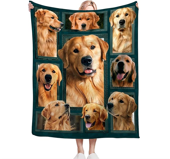 Golden Retriever Blanket - Cute Dog Gifts and Decor for Girls, Women, Kids, Adults - Soft Warm Cozy Fleece Throw for Couch, Sofa, Bed - 80"x60"