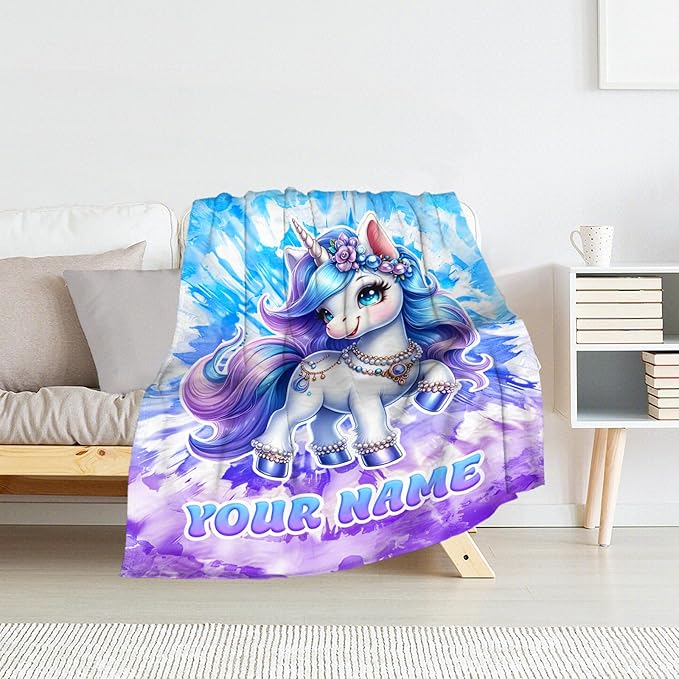 Personalized Unicorn Blanket for Girls 4-6 - 40" x 50" Inches Kids Blankets Gifts for Girls - 40" x 50" Cozy Furry Plush Throws for Couch, Sofa & Chair