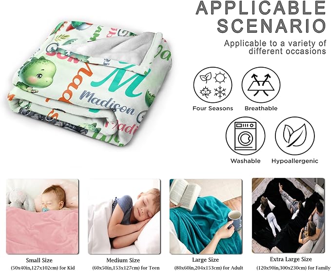 Personalized Dinosaur Truck Blanket Gifts for Girls Boys Women - Super Soft Cozy Warm Throw Sheet for Couch Bed Sofa Office Decor All Season 90"x120" for Whole Family