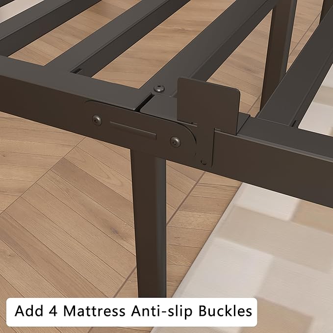 Twin Size Bed Frames 14 Inch, Metal Twin Bed Frame No Box Spring Needed, DIY Headboard Holes, Heavy Duty Steel Support 3500 LBS, Noiseless, Round Corner Leg, Storage Space, Easy Assembly, Black