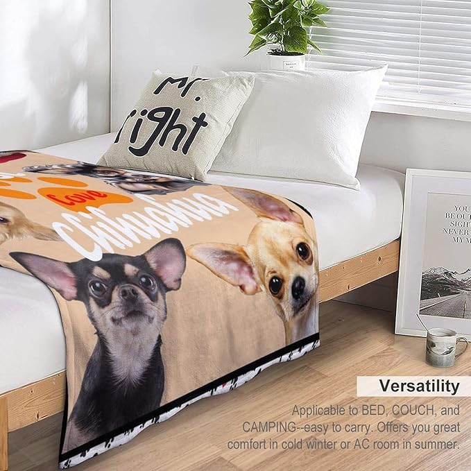 Chihuahua Blanket Funny Chihuahua Dog Gifts for Girls Boys Woman Kids Dog Lover Throw Blankets Soft Blanket Warm Fleece Flannel Plush Blankets for Bed Sofa Couch 40"x50"