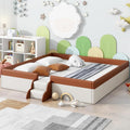 Merax Upholstered Kids' Daybed, Daybed Frame with Fence and Stairs, No Box Spring Needed, King Size, Brown+White