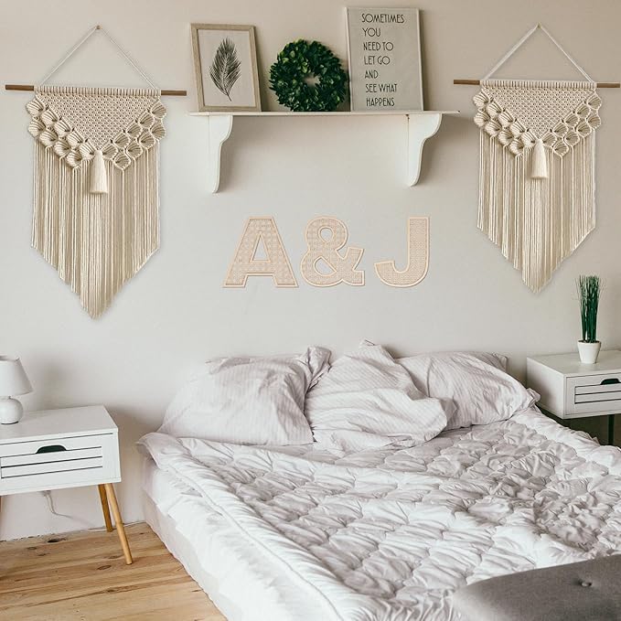 Wooden Rattan Letters 8 inch Wood Letters B for Wall Decor Crafts Boho Nursery Decor for Baby Shower Wedding Bedroom Name Signs Large Rustic Letter Home Decoration