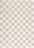 BoutiqueRugs Atira Modern Checkered Shag Area Rug - High Pile Fluffy Shaggy Carpet for Kids Room, Living Room, Bedroom - Beige, Cream, White - 7'10" X 10'3" (8x10)