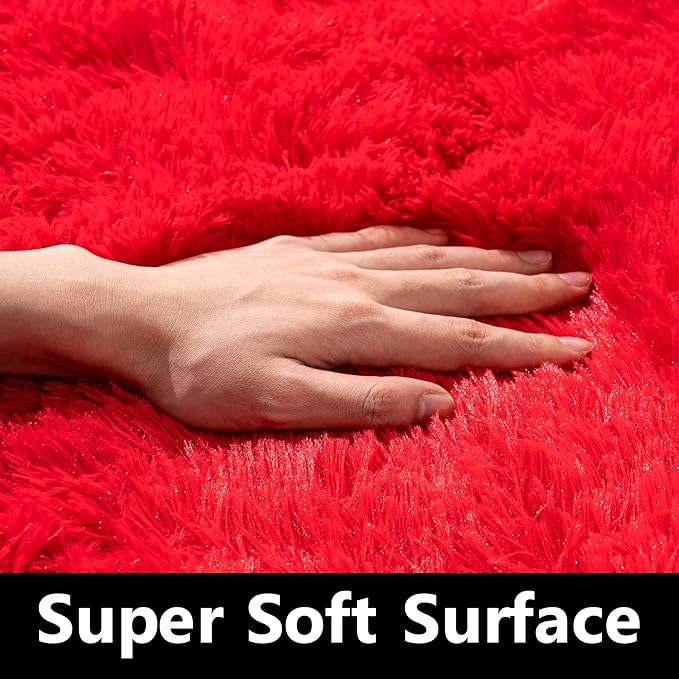 2x6 Fluffy Area Rug - Soft Shag Runner Rug for Bedroom - Non Slip Runner Living Room Rug Plush Carpet Runner Red