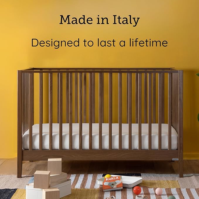 dadada LaLa 3 in 1 Convertible Crib - Converts into Toddler Bed & Daybed - Made in Italy - 3 Adjustable Mattress Heights - Solid Beech Wood (Walnut)