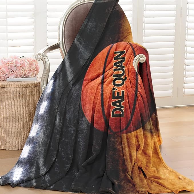 Personalized Baby Balll Soft Blanket: Custom Kids Basketball Design Blanket with Name and Number - Bedding Gifts for Infants Toddlers Adults 30x40inch