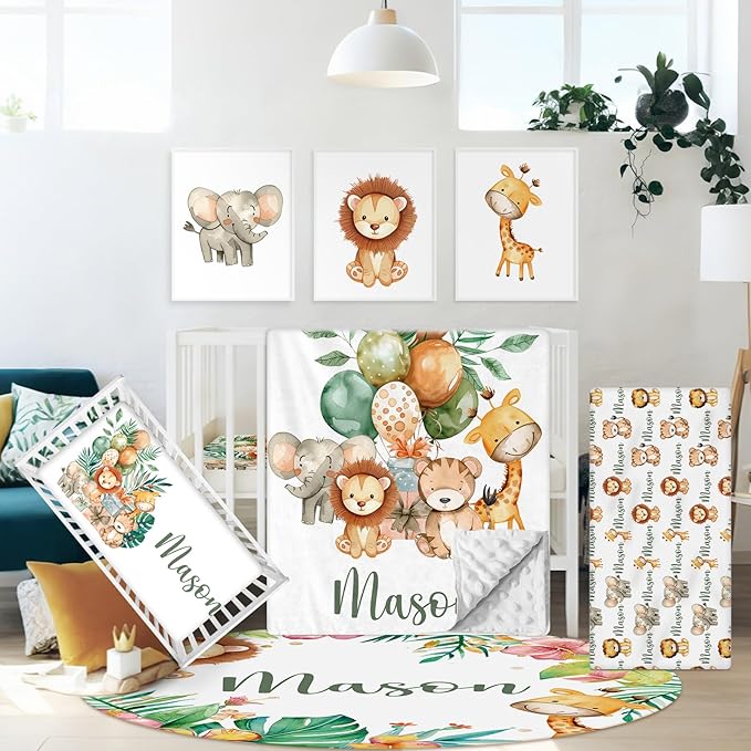 Personalized Baby Crib Bedding Set, 5 Pcs Custom Name Baby Crib Set, Double Layer Nursery Bedding Sets for Girls, Baby Boys Farm Animals Crib Bedding Set, Infant Toddlers Customized Gifts