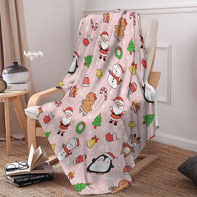 Ultra Soft Cute Christmas Blanket - Plush Cozy Holiday Blanket for Travel/Camping/Picnic - 50"x60" - Teens/Travel Size