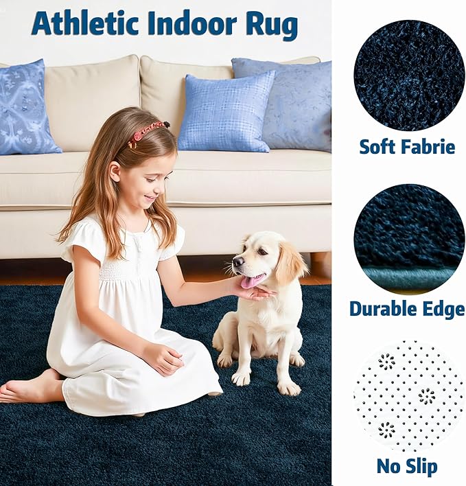Chicrug 5x7 Minimalist Washable Area Rugs for Bedroom Living Room Classroom, Modern Soft Memory Foam Rug for Kids Nursery, Low Plie Indoor Carpet for Dorm Dining Office Bedside Room Decor, Navy Blue