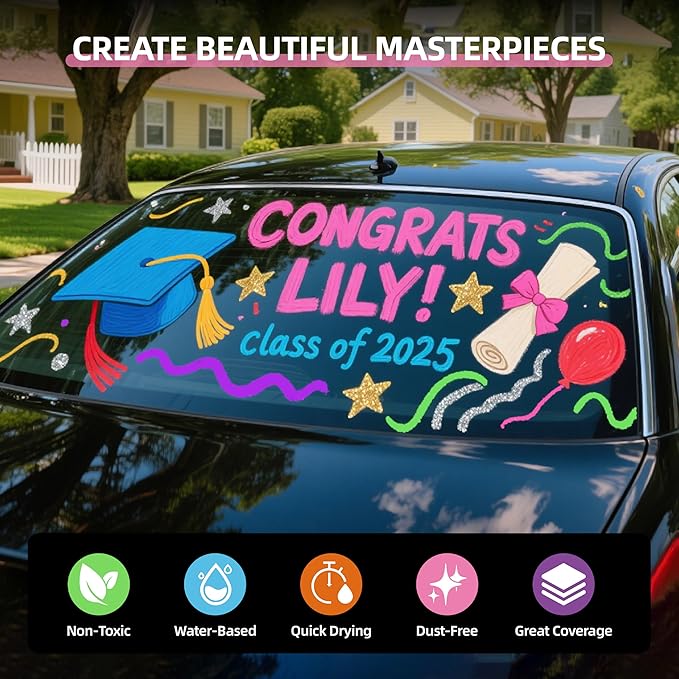 WUO Window Chalk Markers,12 Colors Car Markers,15mm 3-In-1 Jumbo Wide Nib, Dust-Free & Non-Toxic - Erasable Blackboards Marker For Rock Painting, Poster, Stone, Ceramic, Glass
