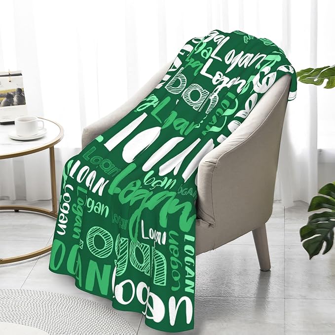 Dr.TOUGH Personalized Blankets with Name Customized Baby Blankets for Girls Boys Adults Monogrammed Blankets and Throws Christmas Birthday Mothers Fathers Valentines Day Gift (Green,50''×60'')